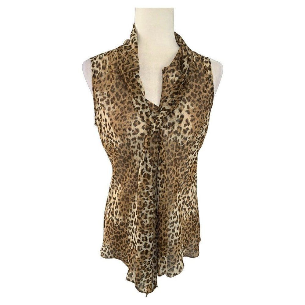 donna moore womens brown leopard print v neck sheer tank top blouse small medium